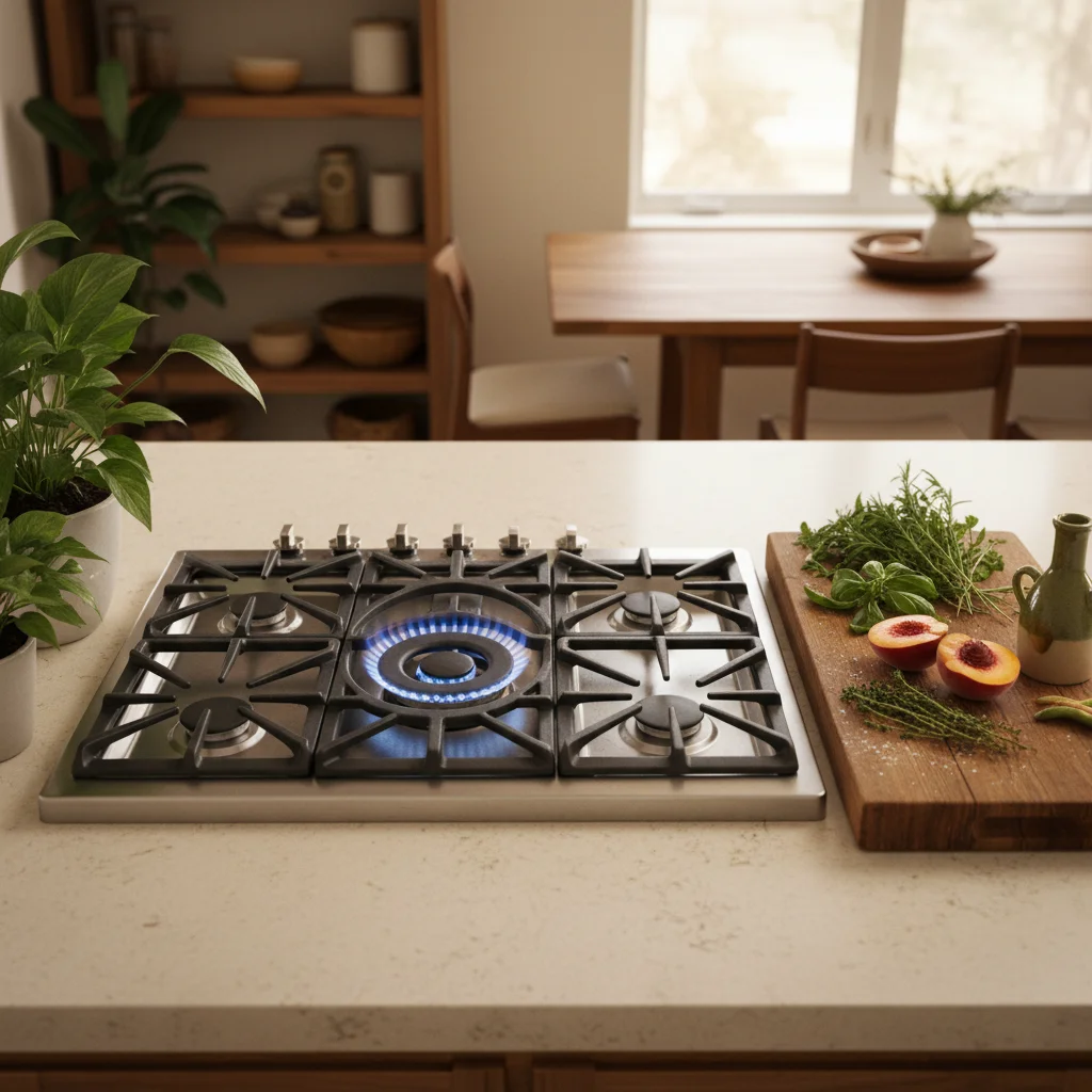 Wolf cooktop with properly calibrated blue flames at Boulder altitude